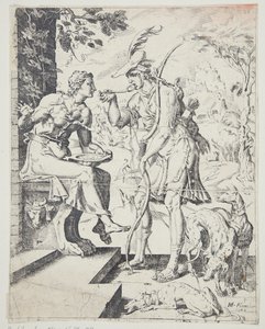 Esau Selling His Birthright to Jacob for a Pottage of Lentils by Dirck Volckertsz. Coornhert