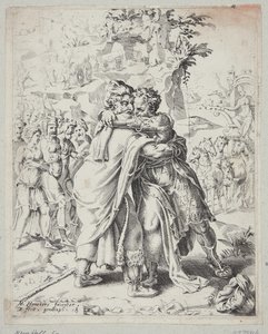 Joseph Embracing His Father by Dirck Volckertsz. Coornhert