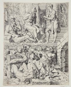 Joseph Interpreting the Dreams of the Butler and the Baker by Dirck Volckertsz. Coornhert