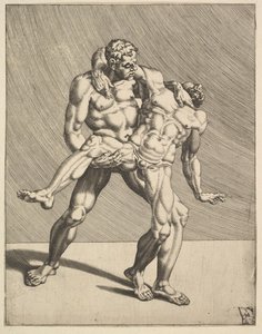 Wrestlers, from Wrestlers, Plate 3 by Dirck Volkertsen Coornhert