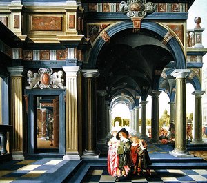 Elegant figures in a loggia