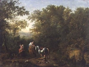 A Hawking Party in a Wooded Landscape