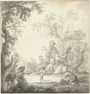 Design for a Mural Painting with Children and a Puppy by Dirk van der Aa