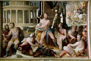 The Sacrifice of Codros, King of Athens. In the war against the Dorians, the last legendary king of Athens Codros died after learning from an oracle that victory would come to the people whose leader would be killed. Fresco by Domenico di Giacomo di Pace d by Domenico Beccafumi
