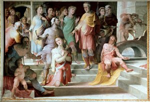 The sacrifice of Seleucos de Locres (Seleucus de Locride) Seleucos to blind his son, in order to punish him for a rape he had committed, preferred to lose one of his eyes. Fresco by Domenico di Giacomo di Pace dit Beccafumi (1486-1551) 1529-1535 Siena, Pal by Domenico Beccafumi