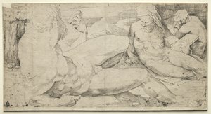 Three Male Nudes, second quarter 1500s by Domenico Beccafumi
