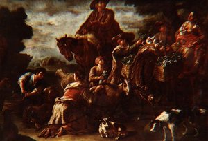 Peasants on Their Way to Market with Girl Milking a Goat by Domenico Brandi
