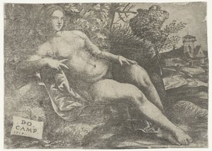 Reclining Venus in Landscape by Domenico Campagnola