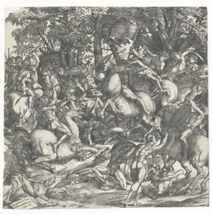 Naked Men with Spears on Horses in Battle