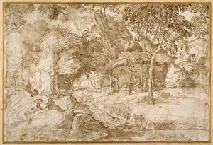 Pilgrims visiting St Jerome in the wilderness