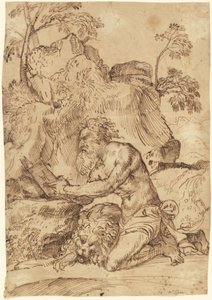 Saint Jerome Reading in the Wilderness by Domenico Campagnola