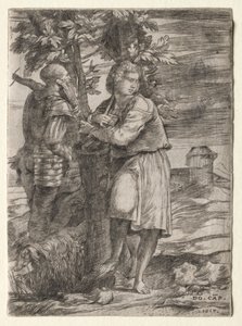 Shepherd and Old Warrior by Domenico Campagnola