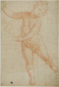 Putto Poised on Right Leg (recto); Sketch of a Draped Arm (verso)