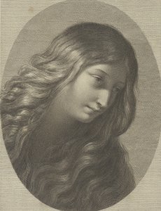 The Head of Mary Magdalene Looking Down to the Right, in an Oval Frame, after Ren, ca. 1745-1803 by Domenico Cunego