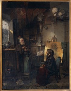 The Aged Moneylender Examining the Last Pieces of Jewelry of Lady Fallen on Hard Times by Domenico Induno