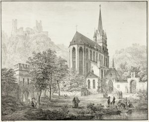 Collegiate Church of Our Lady, with Castle Schoenberg at Oberwesel on the Rhine