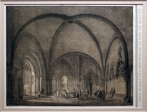 Domenico Quaglio II, Baptismal Font and Cloister of the Mainz Cathedral, from the Collection of Memorable Medieval Buildings of Germany, 1823, Lithograph by Domenico Quaglio the Younger
