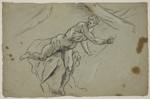 Nude Woman with a Piece of Cloth in Her Hands Hastily Leaving a Tent by Domenico Tintoretto