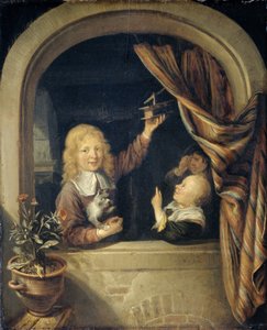 Children with a Mousetrap by Domenicus van Tol