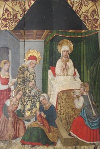 Panel with the Birth of St. John the Baptist from Retable, 15th century by Domingo Ram