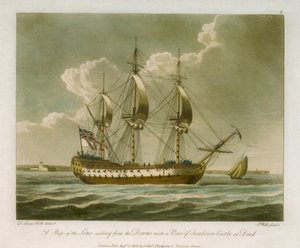 A Ship of the Line Sailing from the Downs with a View of Sandown Castle at Deal by Dominic Serres