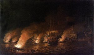 War of the Seven Years: French Warships Attacking the British Fleet off Quebec City, Canada, June 28, 1759