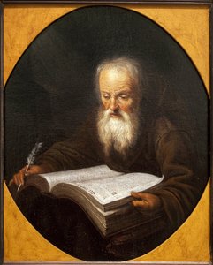 A Monk Reading, a Feather in His Hand. Painting by Domenicus Van Tol (1635-1676), Oil on Canvas, by Gerrit Dou (1613-1675). Flemish Art