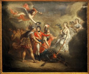 The Peace of Amiens. Treaty Signed on 25 March 1802 Between the United Kingdom and Its Allies the Ottoman Empire on the One Hand and France, Spain and Holland on the Other. The Painting Depicts Napoleon I Bonaparte, Crowned by an Angel Sounding the Trumpet by Dominique Doncre