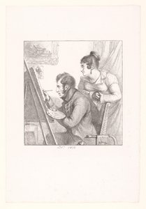 Self-Portrait of the Artist in Action with Watching Woman by Dominique Vivant Denon (baron)