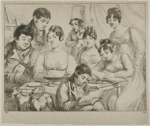 Conversation, a Family Drawing and Reading, the Nurse Holding an Infant, a Portrait of Prince Edmond de Beauvau Behind a Chair, and Portraits of Madame Lavallée and Madame Vallory, Both Seated by Dominique Vivant Denon