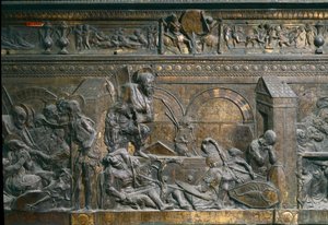 The resurrection of Christ. (Detail) Low relief of the right pulpit by Donatello