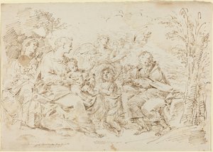 Holy Family with St. Elizabeth, St. John the Baptist, and Two Angels in a Landscape