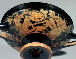 Ajax, urged on by Athena, attacks Hector to whose aid Artemis rushes, (detail)