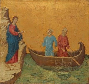 The Miraculous Catch of Fish and the Calling of the Apostles Peter and Andrew. 1308-11 by Duccio di Buoninsegna