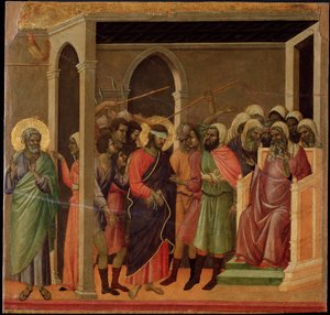 Jesus scorned (Maesta altarpiece) by Duccio di Buoninsegna