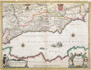 A 17th century map of the regions of Granada and Murcia, in Spain by Dutch School