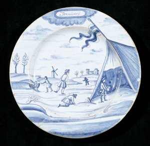 Delftware plate depicting the month of January