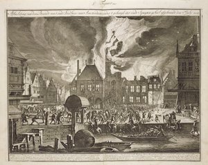 Fire at the Old Amsterdam Town Hall, 17th July 1652, from a Book on Firefighting in Holland, Published c.1700