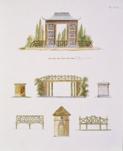 Garden decorations, from Magazine of Garden Gems, by G. van Laar, published 1802