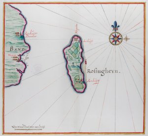 Map showing small part of Banda Besar (Lonthoir) and Hatta (Rosengain). The Banda islands, part of the Indonesian province of Maluku