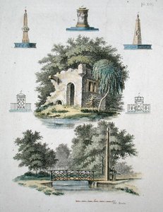Ornamental garden features, from Magazine of Garden Gems by G. van Laar, published 1802 by Dutch School