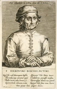 Portrait of Hieronymus Bosch plate 3 in a Series of Portraits of Artists, engraved by Theodor Galle by Dutch School