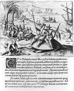The Dutch in Mauritius in 1598, engraved by de Bry