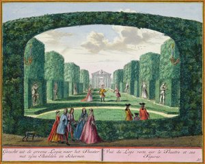 View from the green loggia to the theatre, from Het Zeganplant Kennemerlant, by Hendrick de Leth and Matthias Brouerius Van Nidek, published c.1700-1730