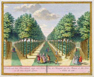 View of the wood to the house and the two side avenues, Watervliet, from Het Zegenpralent Kennemerlant, by Hendrick de Leth and Matthias Brouerius Van Nidek, published c.1700-1730 by Dutch School