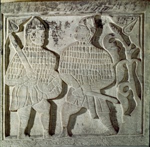 Seljukide Art: low relief representing two warriors by Dynasty Seljuq
