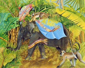 Elephant with Monkeys and Parasol by E.B. Watts