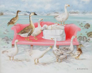Geese on Pink Sofa, 2000 by E.B. Watts
