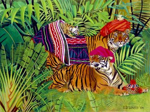 Tiger family with Thai Clothes