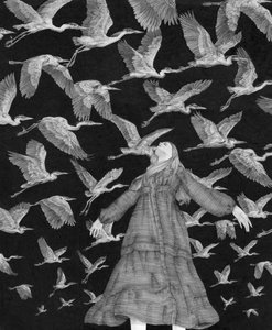 Ethereal Woman Flying Herons by EC Mazur